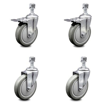 Service Caster 5 Inch Gray Polyurethane Swivel 12mm Stem Caster Total Lock Brake SCC, 2PK SCC-TSTTL20S514-PPUB-M1215-2-S-2